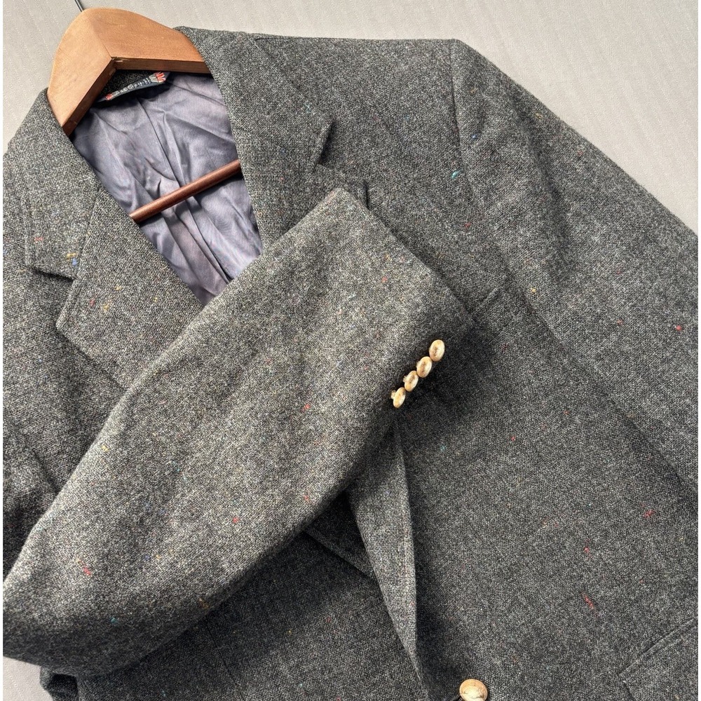 Vintage Austin Reed Wool Tweed Blazer Mens 42R Grey Flecked Sport Coat USA Made